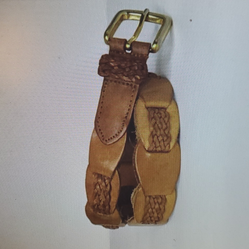 Genuine Leather Woven Belt Women's Size Medium Camel Cognac Brown Unbranded.